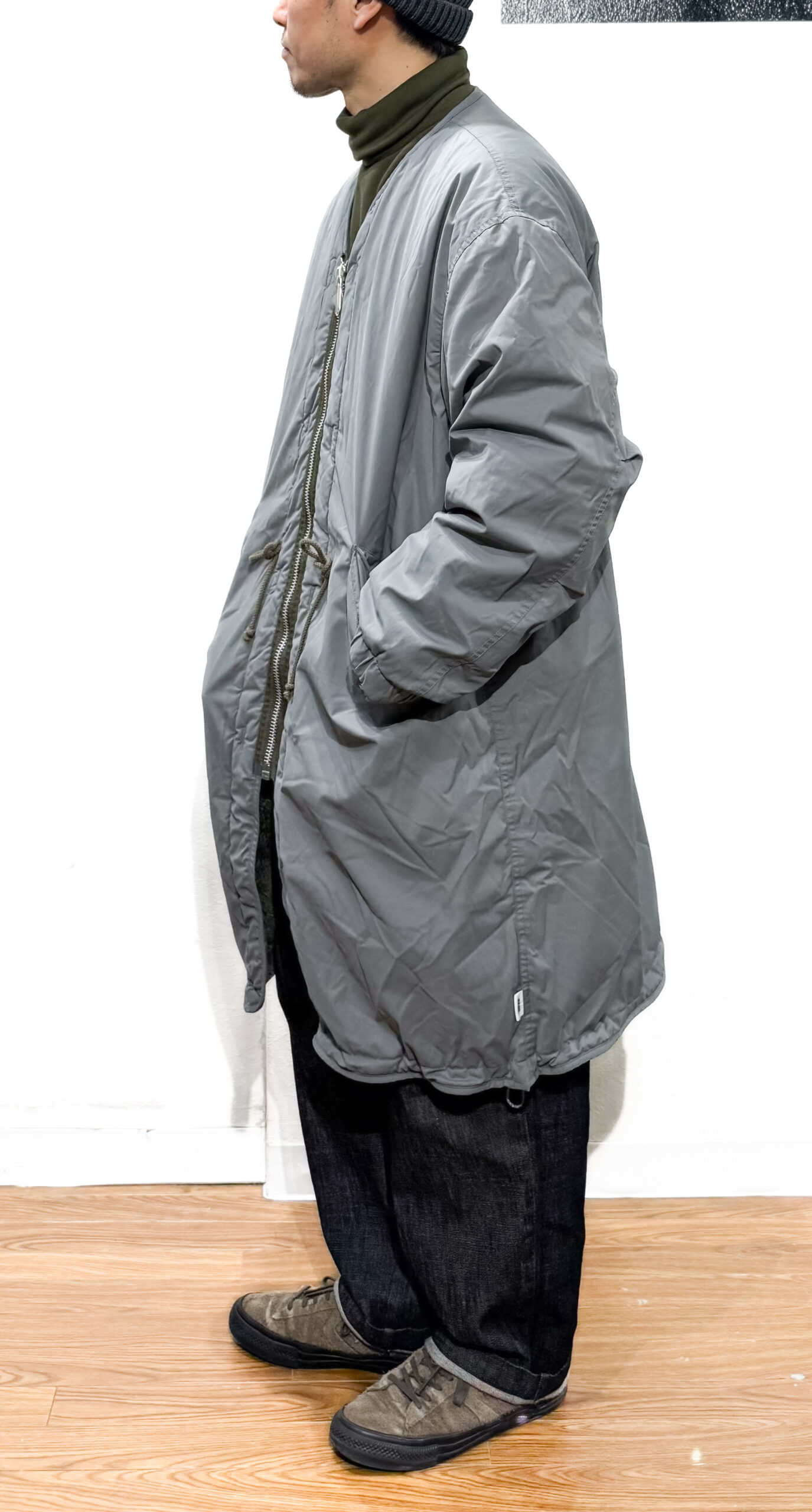 UNFRM OUTDOOR STANDARD (ユニフォーム アウトドア スタンダード) / C/NYLON BOA FLEECE REVERSIBLE NO COLLAR COAT (コットンナイロンリバーシブルノーカラーコート） GRAY