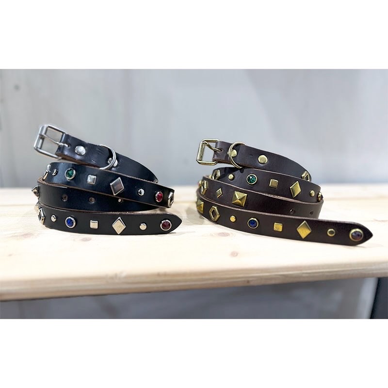 Chromexcel Leather Studs Narrow Belt